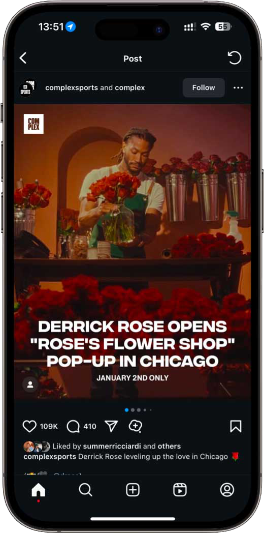 Derrick Rose social impact - Rose's Flower Shop post