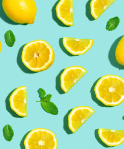Fresh lemon pattern Fresh lemon pattern on a bright color background flat lay